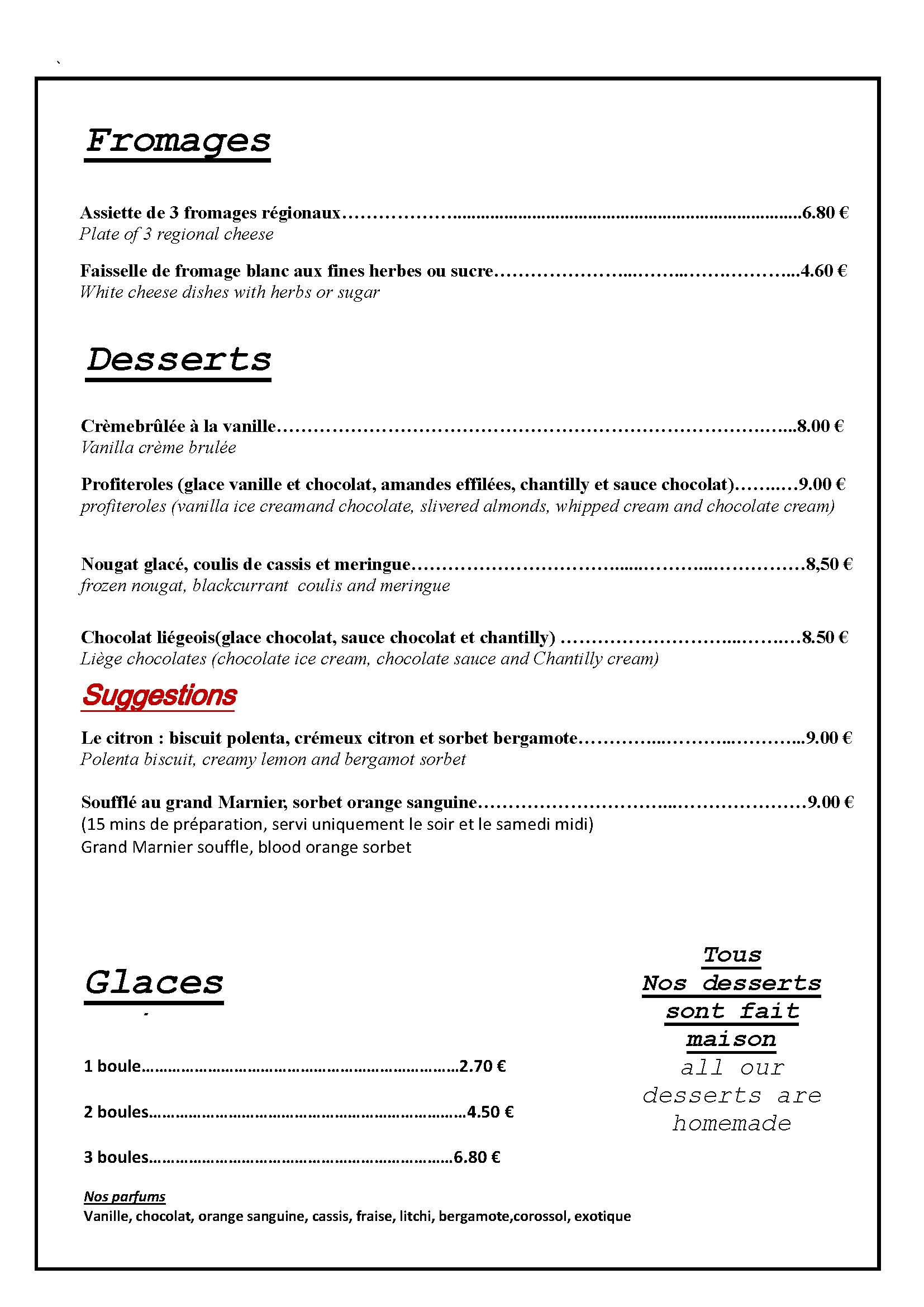 Dsserts de la brasserie Au Rendez-Vous