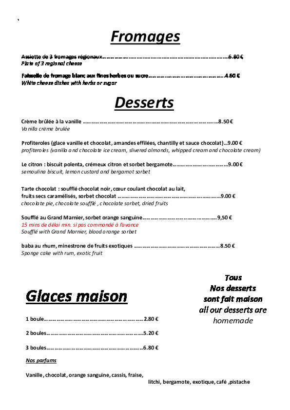 Désserts de la brasserie Au Rendez-Vous