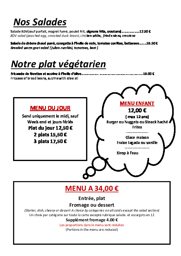 Salades et plats de la brasserie Au Rendez-Vous